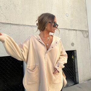Beige Oversized Hoodie with Pockets
